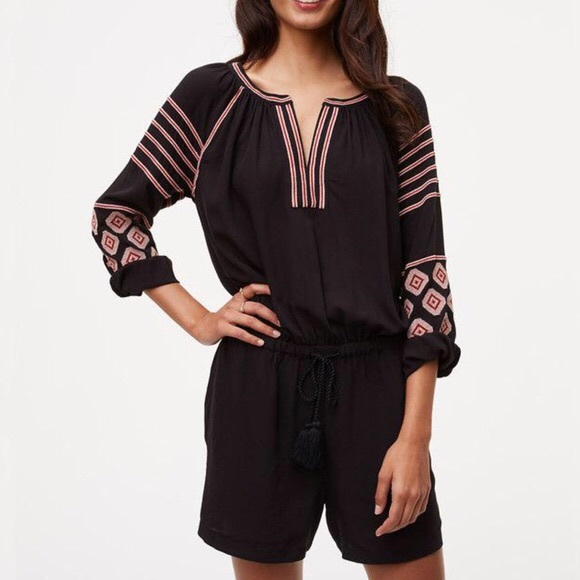 •LOFT Embroidered Split Neck Romper• - Picture 2 of 13